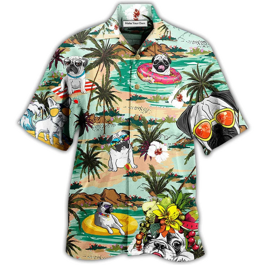 Dog Bulldog Beach Island Hawaiian Shirt Pattern View For Relaxed Warm Weather Outfits