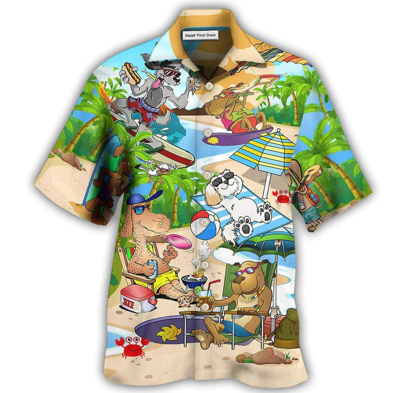 Funny Happy Dog Puppy Beaches Summer Hawaiian Shirt For Poolside Relaxation And Sunny Getaways