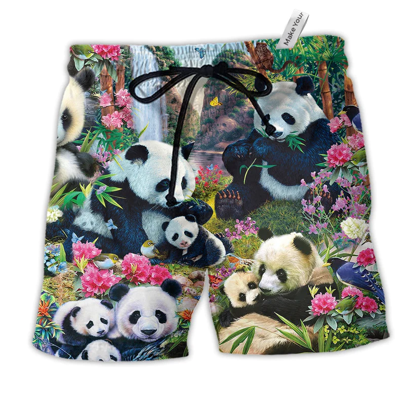Panda Relax With A Panda Flower Hawaiian Print Beach Shorts For Coastal Summer Adventures