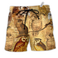 Owl Retro Love Life Classic Cute Hawaiian Print Beach Shorts For Relaxed Warm Weather Wear