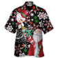 Christmas Santa Snowman Hawaiian Shirt Print Closeup For Vacation Style