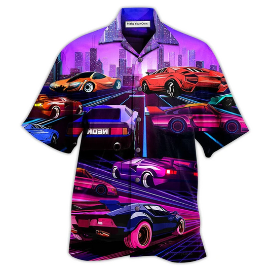 Purple Classic Car Hawaiian Shirt For Island Holidays Summer Parties And Casual Outdoor Wear