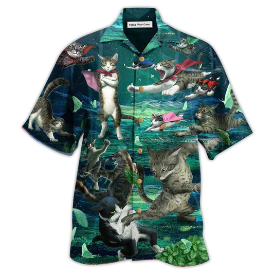 Cat Epic Fight Hawaiian Shirt Pattern View For Lightweight Everyday Style
