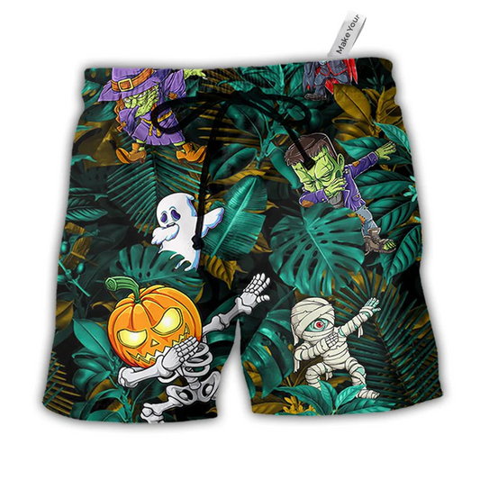 Halloween Dabbing Skeleton Zombie Hawaiian Print Beach Shorts For Distinctive Warm Weather Style