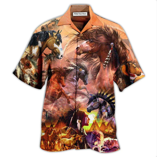 Bohemian Horse Spirit American Hawaiian Shirt Artwork View For Coastal Escapes And Resort Style