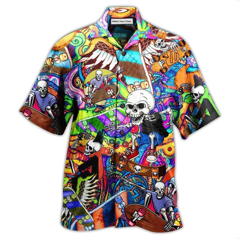 Skull And Skateboarding Hawaiian Shirt For Tropical Escapes Resort Wear And Outdoor Celebrations