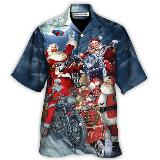 Christmas Santa Reindeer Motorbike Hawaiian Shirt Artwork Detail For Tropical Trips And Casual Outings