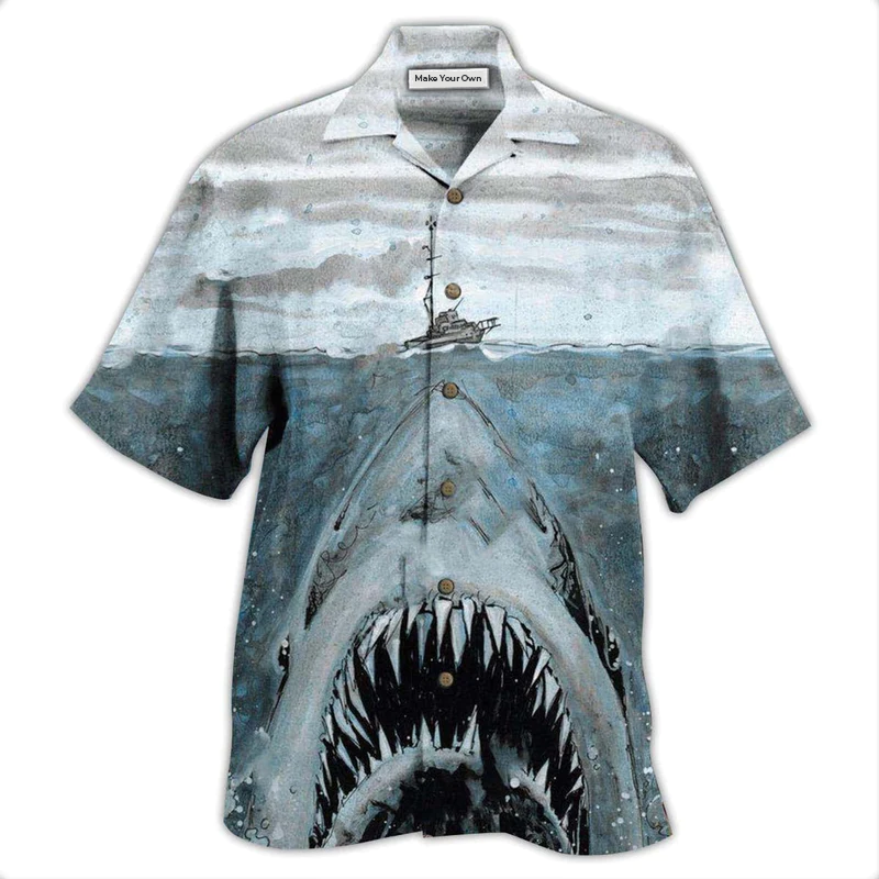 Shark Kiss Hawaiian Shirt Design Detail For Sunny Adventures And Casual Wear