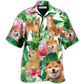 Tropical Floral Shiba Inu Leaf Hawaiian Shirt Design View For Casual Summer Styling