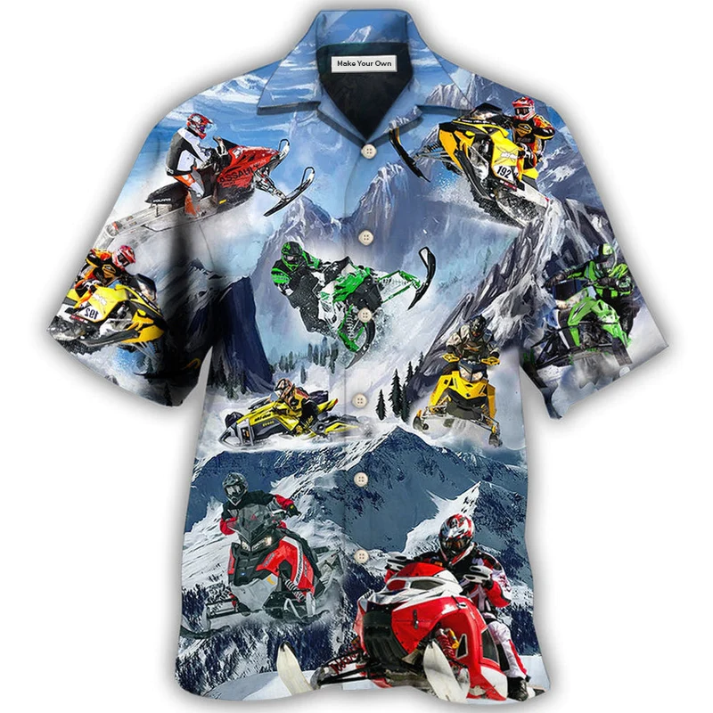 Snowmobile Ice Mountain Hawaiian Shirt For Coastal Adventures And Warm Weather Wear