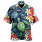 Floral Turtle Hawaiian Shirt Design Detail For Sunny Adventures And Casual Wear