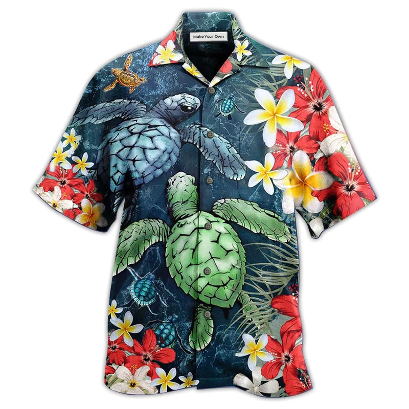 Floral Turtle Hawaiian Shirt Design Detail For Sunny Adventures And Casual Wear