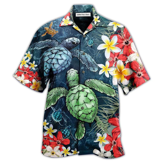 Floral Turtle Hawaiian Shirt Design Detail For Sunny Adventures And Casual Wear