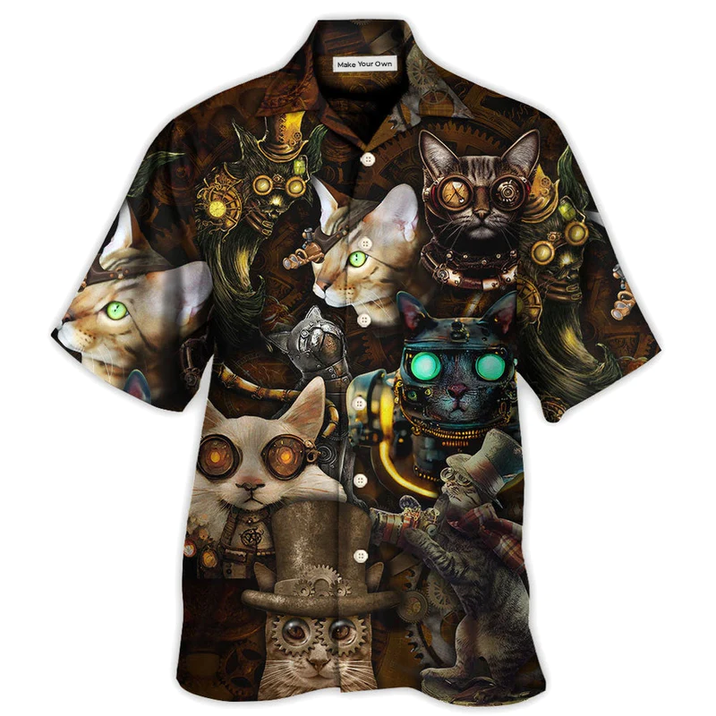 Steampunk Cat Steal Heart Hawaiian Shirt For Warm Weather Adventures And Everyday Comfort