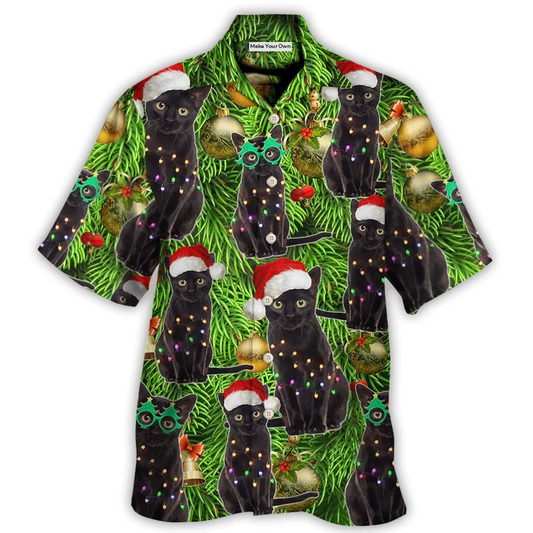 Festive Cat Christmas Hawaiian Shirt Summer Design Detail For Beach Days