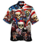 Skull Christmas US Flag Horror Skeleton Hawaiian Shirt Design Detail For Beach Days And Holiday Travel