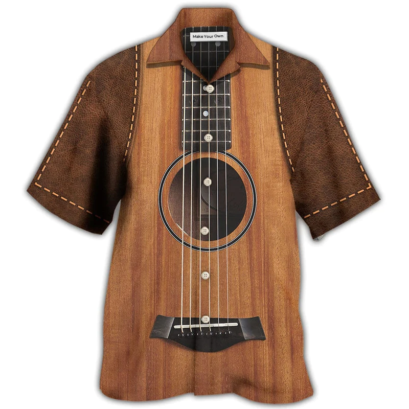 Vintage Guitar Leather Music Hawaiian Shirt Design View For Resort Travel And Thoughtful Gifting