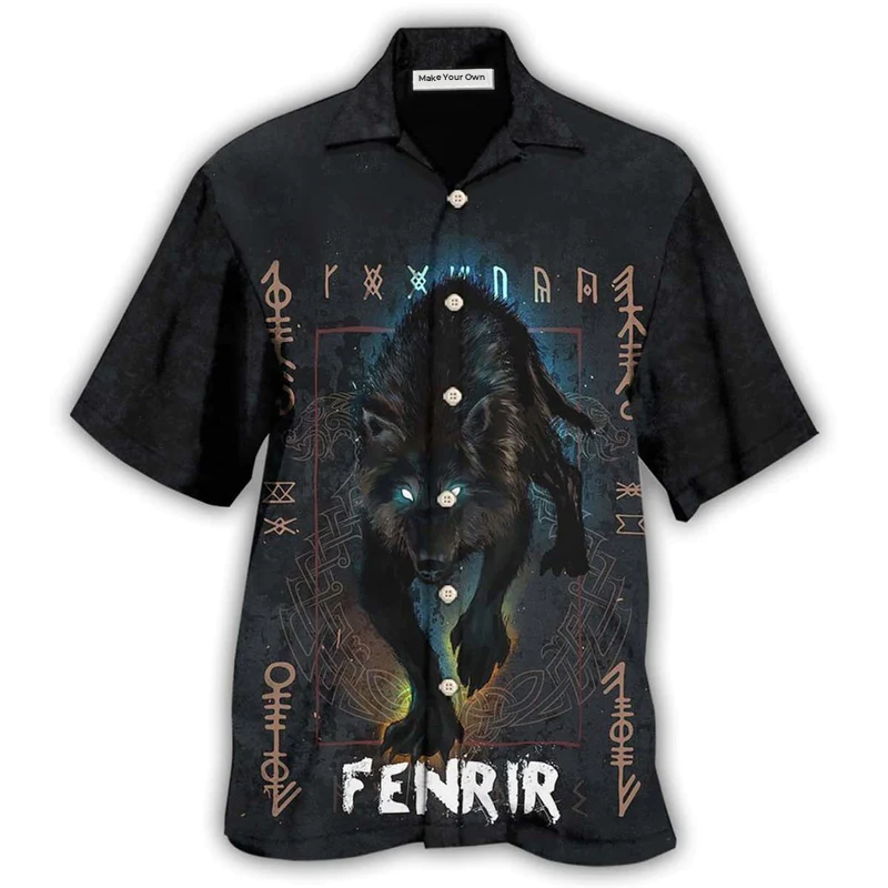 Wolf Norse Warrior Fenrir Hawaiian Shirt Artwork View For Coastal Escapes And Resort Style