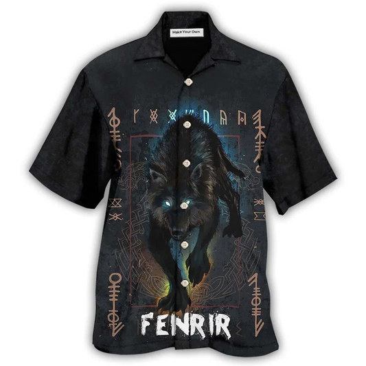 Wolf Norse Warrior Fenrir Hawaiian Shirt Artwork View For Coastal Escapes And Resort Style