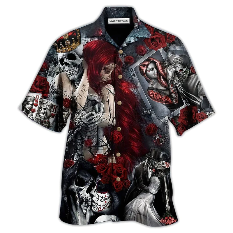 Skull Hawaiian Shirt For Resort Travel Summer Outings And Casual Gatherings