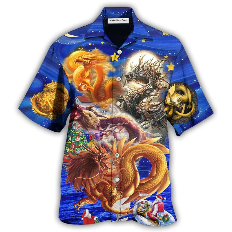 Dragon Christmas Night Hawaiian Shirt Design Detail For Beach Days And Holiday Travel