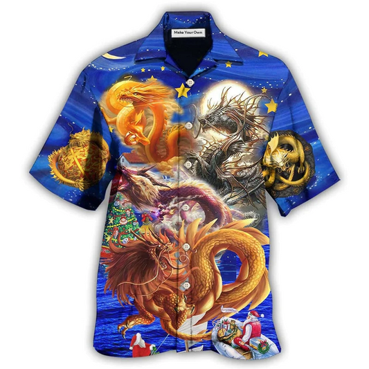 Dragon Christmas Night Hawaiian Shirt Design Detail For Beach Days And Holiday Travel