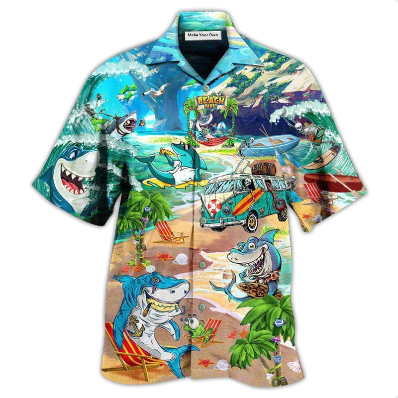 Shark Skeletons Beach Party Hawaiian Shirt For Vacation Days And Relaxed Coastal Outings