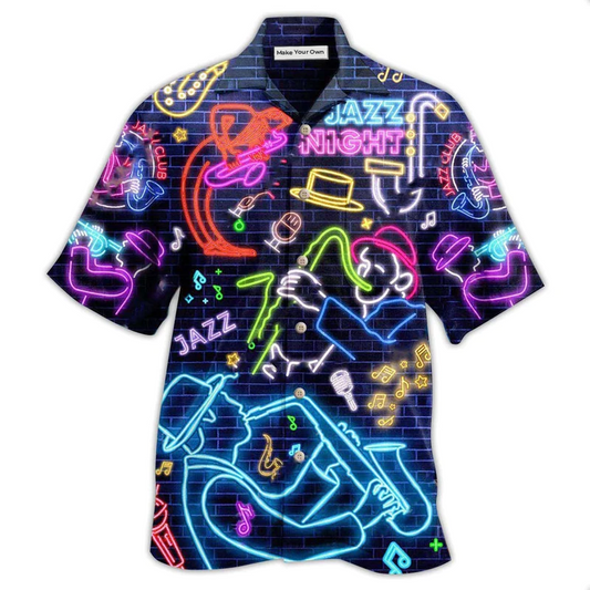 Neon Saxophone Hawaiian Shirt For Tropical Holiday Resort Parties And Everyday Style