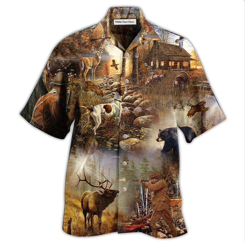 Hunting Rise Shine Hawaiian Shirt Pattern Detail For Vacation Travel And Daily Wear
