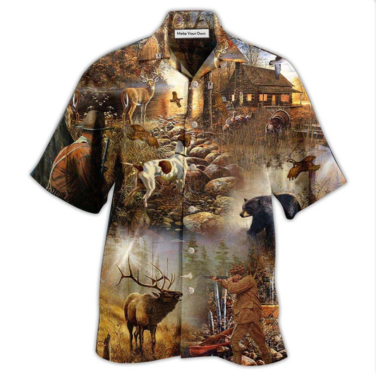 Hunting Rise Shine Hawaiian Shirt Pattern Detail For Vacation Travel And Daily Wear