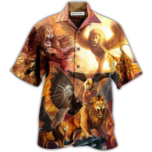 Lion Majestic Hawaiian Shirt Pattern Detail For Summer Holidays And Outdoor Fun