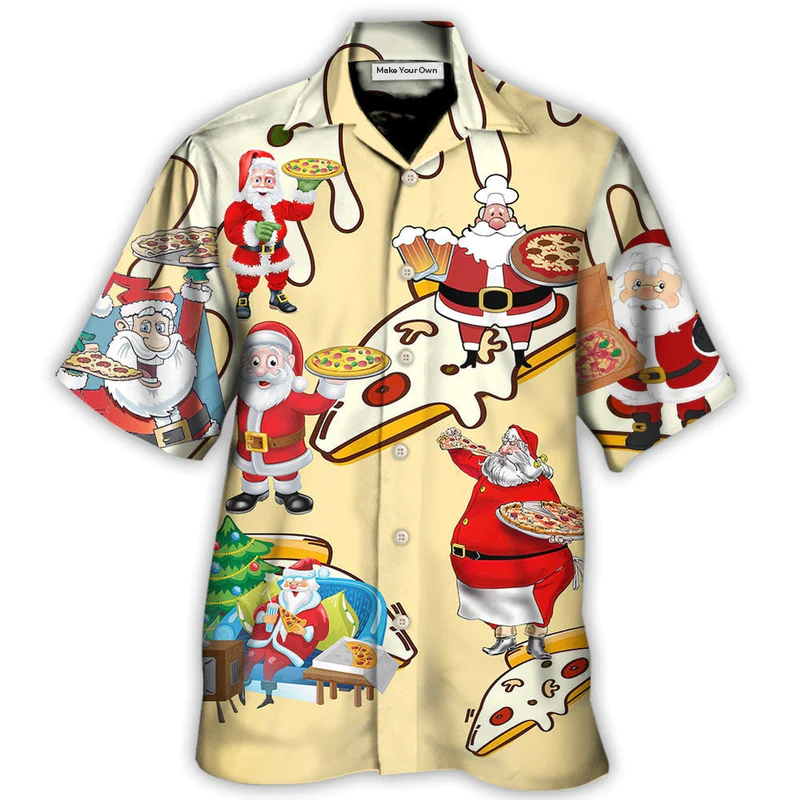 Christmas Santa Eating Pizza Yummy Hawaiian Shirt For Poolside Relaxation And Sunny Getaways