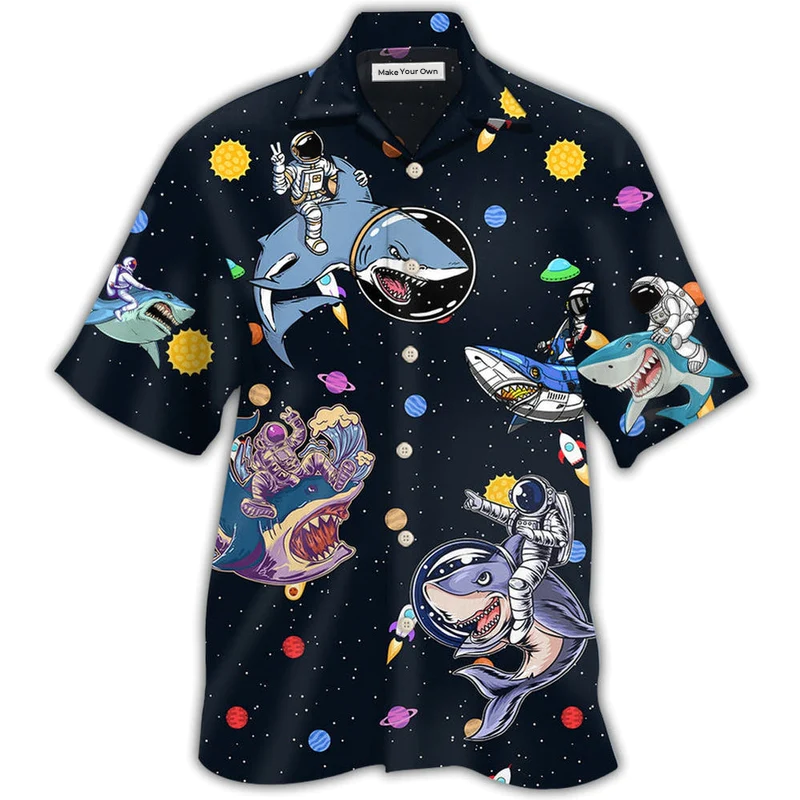 Shark Astronaut Galaxy Sky Hawaiian Shirt For Warm Weather Adventures And Everyday Comfort