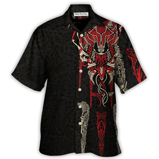 Wolf Norse Warrior Fenrir Head Celtic Hawaiian Shirt Pattern View For Lightweight Everyday Style