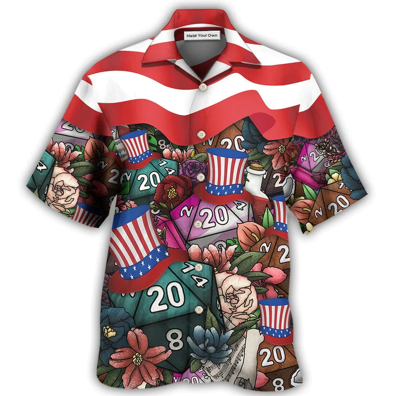 Tabletop Dice Independence Day Hawaiian Shirt Design View For Casual Summer Styling
