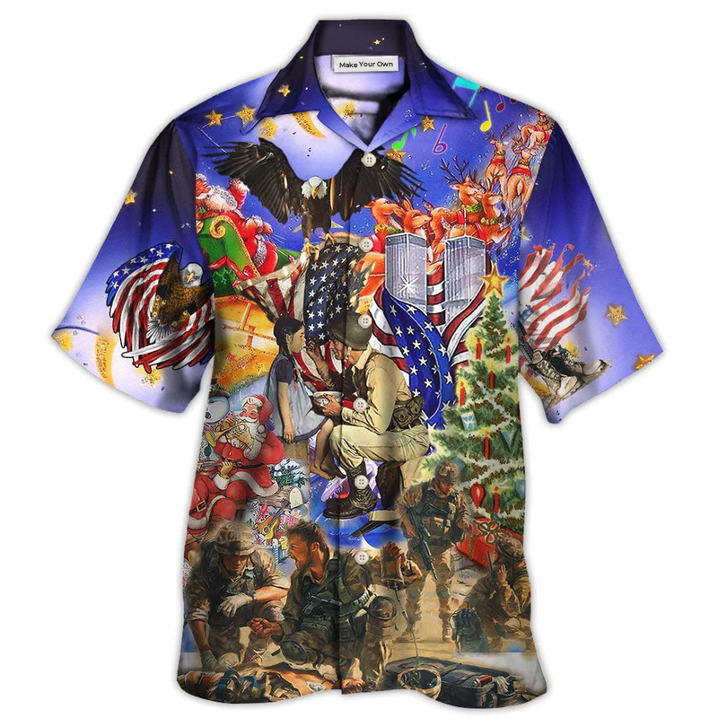 Festive Veteran Christmas Twinkle Hawaiian Shirt Pattern View For Relaxed Warm Weather Outfits