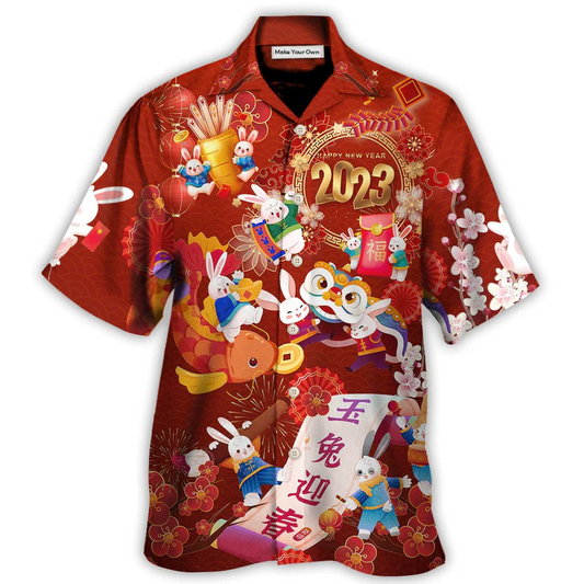 Lunar New Year Rabbit Hawaiian Shirt Detailed Pattern View For Coastal Travel