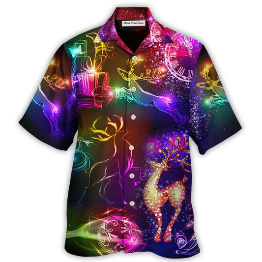 Neon Christmas Reindeer Light Hawaiian Shirt Artwork View For Resort Wear