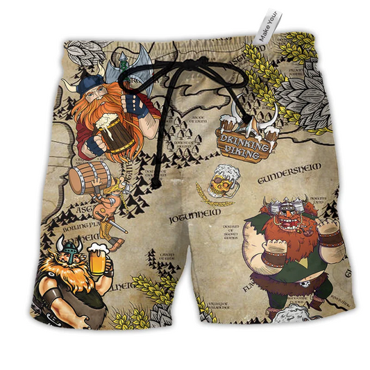 Viking Drinking Love Beer Hawaiian Print Beach Shorts For Food And Drink Fans