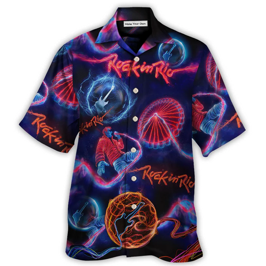 Rock Music Hawaiian Shirt Collar And Front View For Weekend Trips