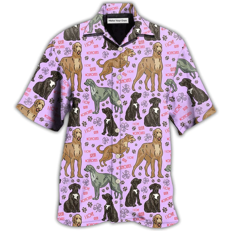 Cute Pink Dog Irish Wolfhound Hawaiian Shirt For Summer Events And Casual Outdoor Wear