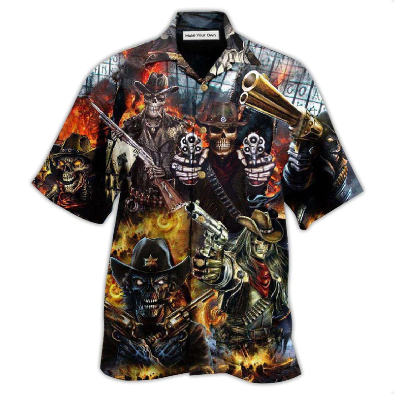 Dark Skull Guts Glory Hawaiian Shirt For Warm Weather Adventures And Everyday Comfort
