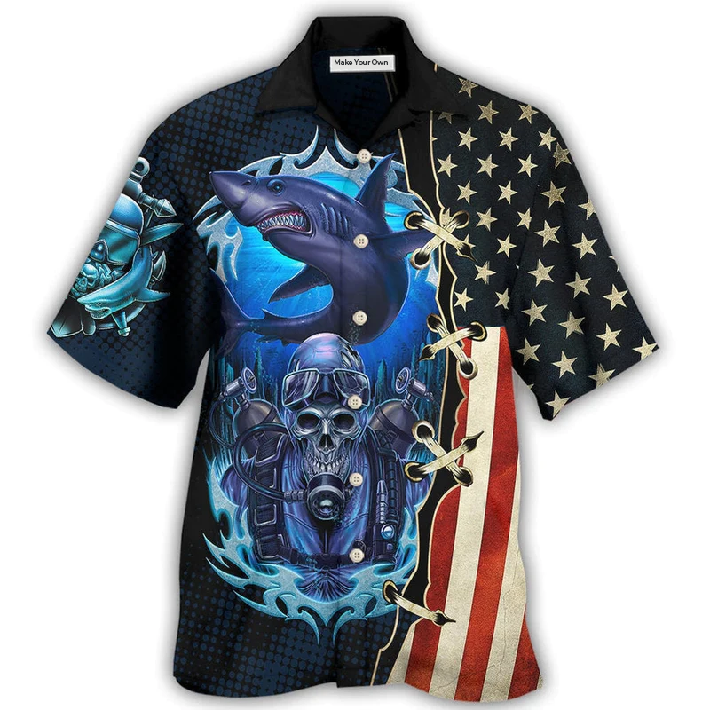 Diving Independence Day Hawaiian Shirt Pattern View For Relaxed Warm Weather Outfits