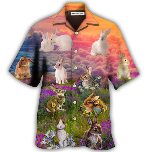 Floral Rabbit Beautiful Grass Hawaiian Shirt For Vacation Days And Relaxed Coastal Outings