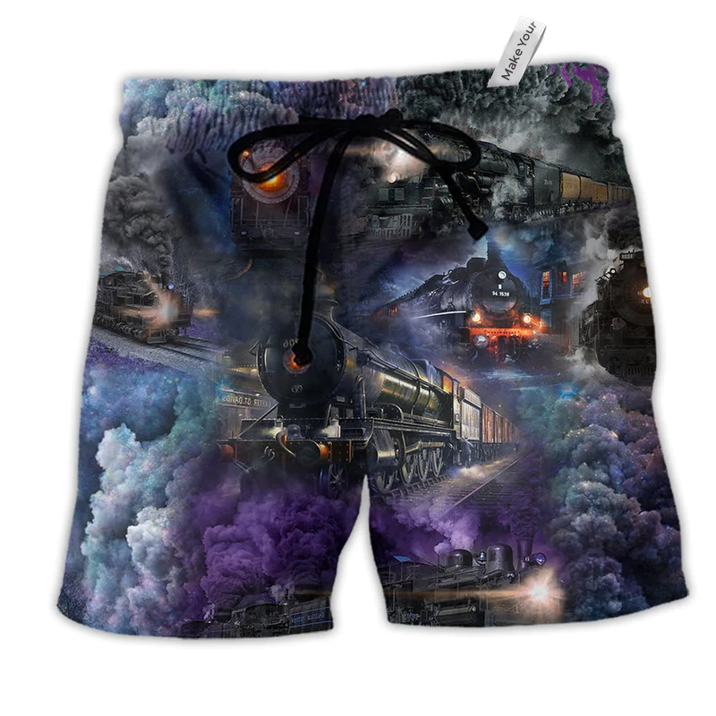 Train Love The Bilowing Hawaiian Print Beach Shorts For Outdoor Adventures And Comfort
