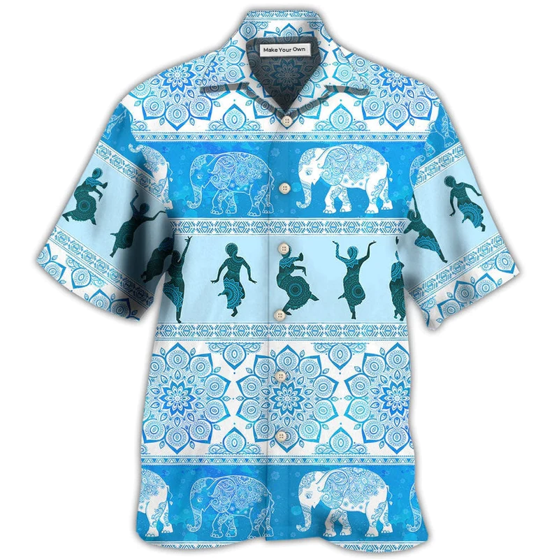 Elephant Kathak Hawaiian Shirt Artwork View For Coastal Escapes And Resort Style