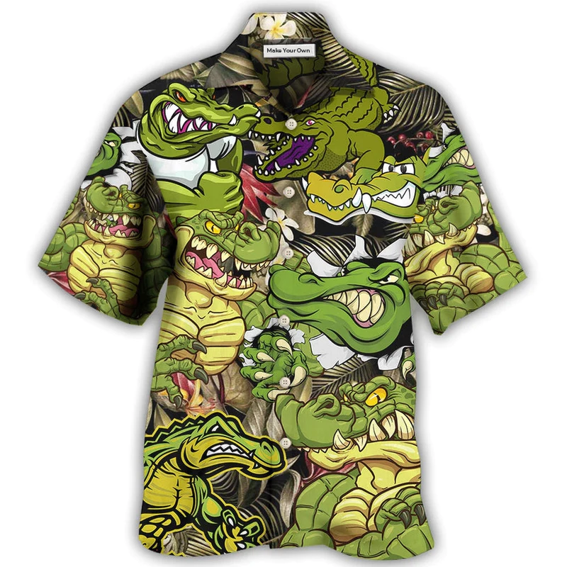 Crocodile Vibe Hawaiian Shirt Pattern Detail For Summer Holidays And Outdoor Fun