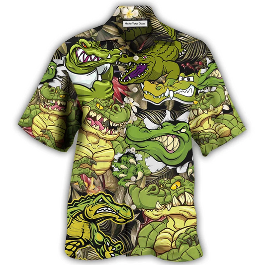 Crocodile Vibe Hawaiian Shirt Pattern Detail For Summer Holidays And Outdoor Fun