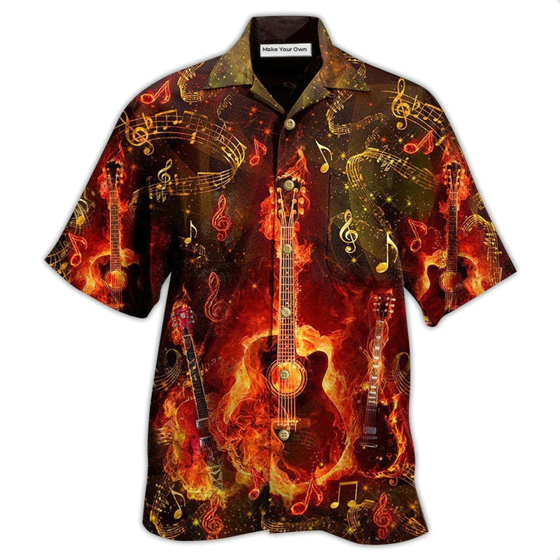 Flame Guitar Hawaiian Shirt For Coastal Adventures Summer Events And Everyday Comfort
