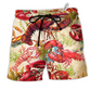 Shrimp Animals Shrimp Red Hawaiian Print Beach Shorts For Tropical Coastal Getaways